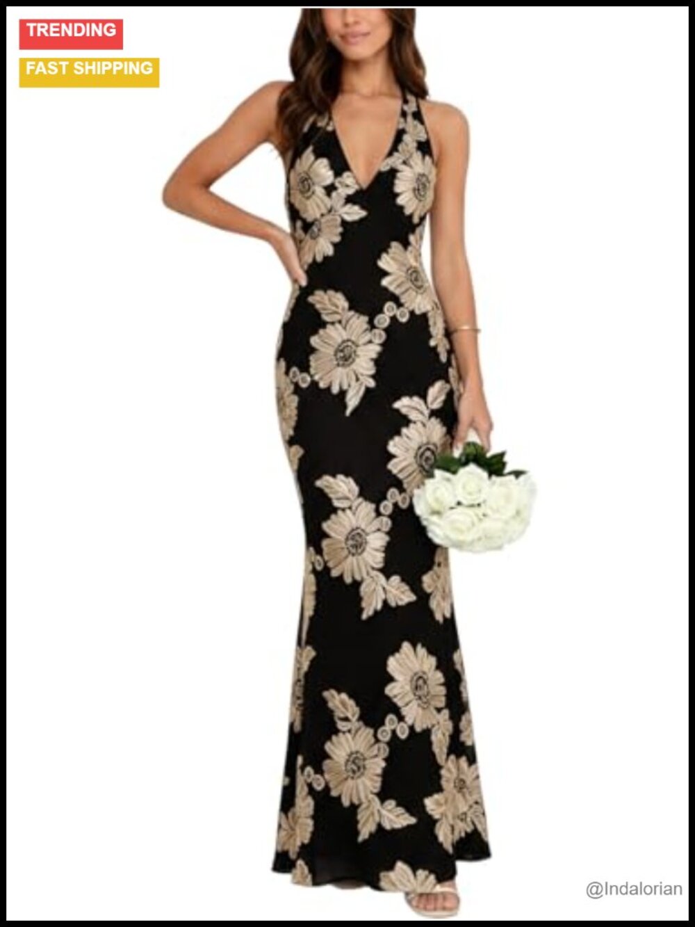 Floral Mesh Halter Bodycon Maxi Dress Wedding Guest
